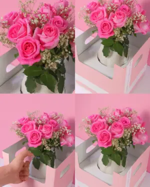 Ceramic vase-pink roses box
