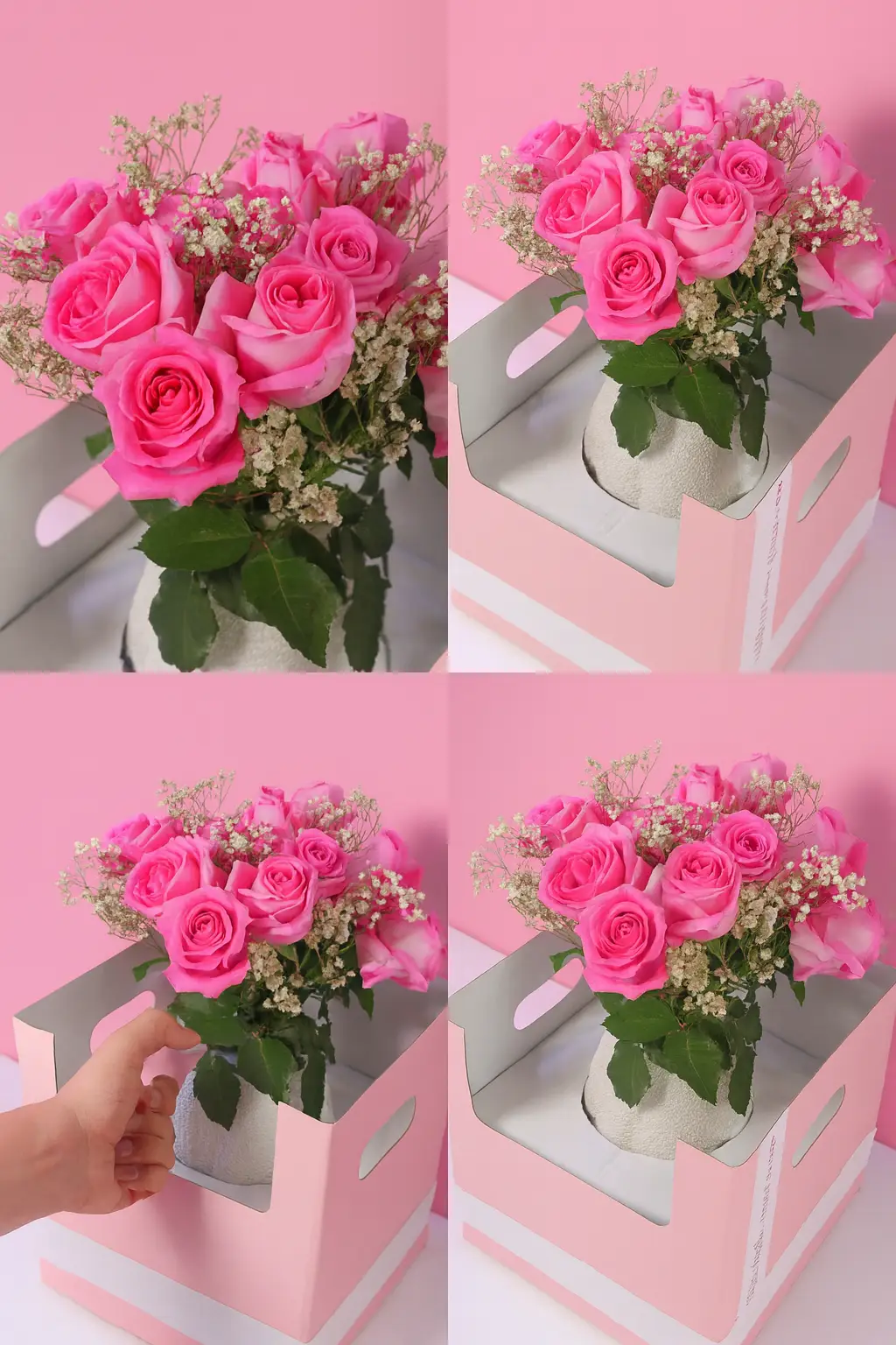 Ceramic vase-pink roses box